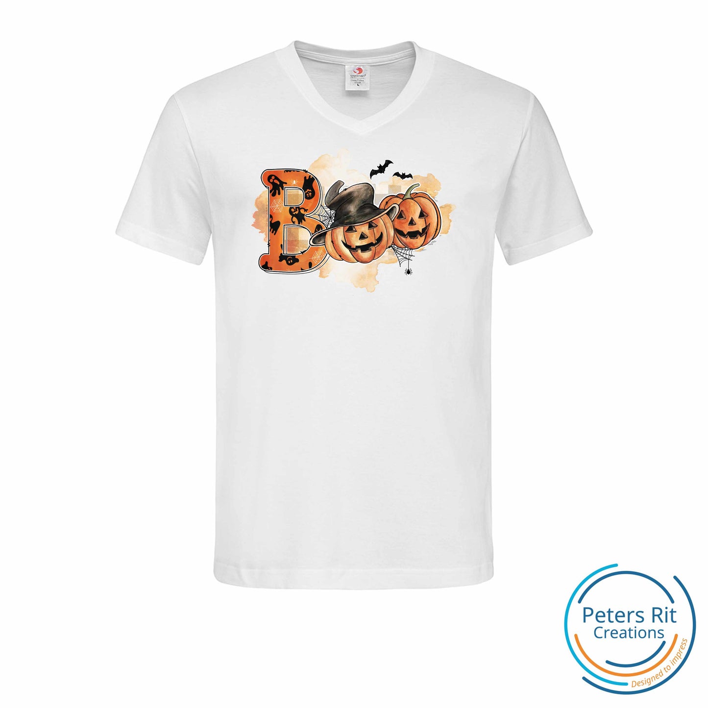 Heren T-shirt V-hals korte mouwen | HALLOWEEN BOO