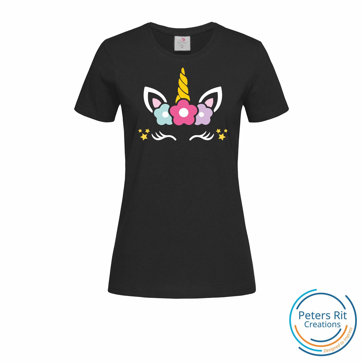 Dames T-shirt R-hals korte mouw | EENHOORN BLOEMEN