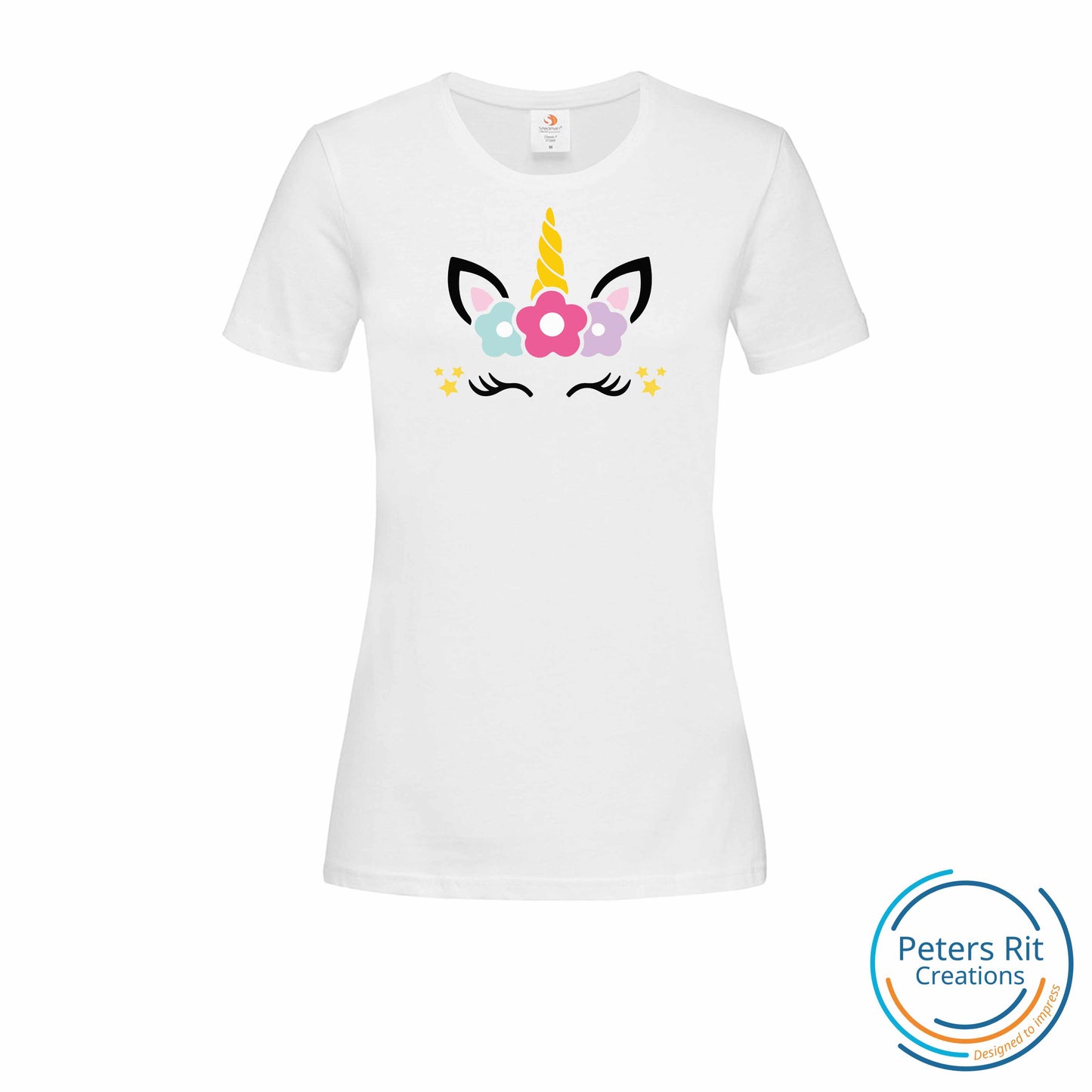 Dames T-shirt R-hals korte mouw | EENHOORN BLOEMEN