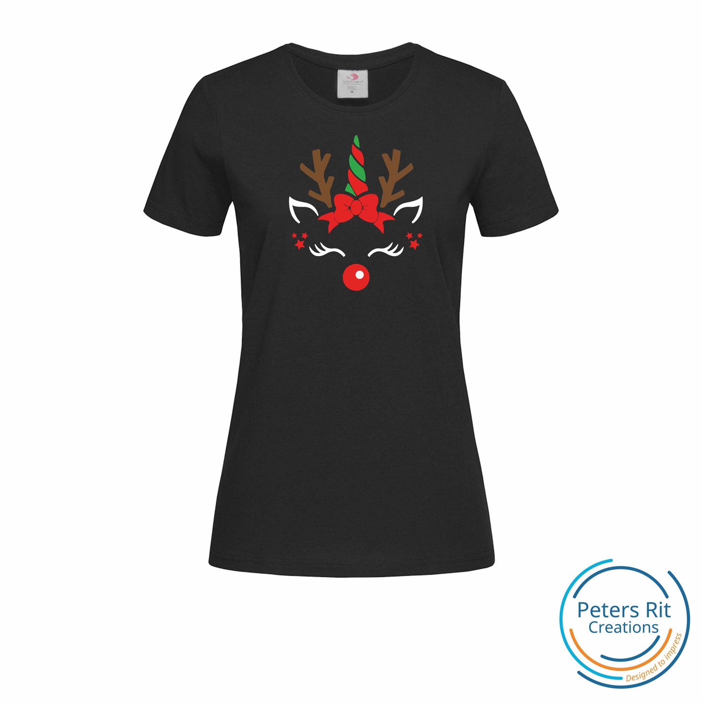 Dames T-shirt R-hals korte mouw | EENHOORN KERST