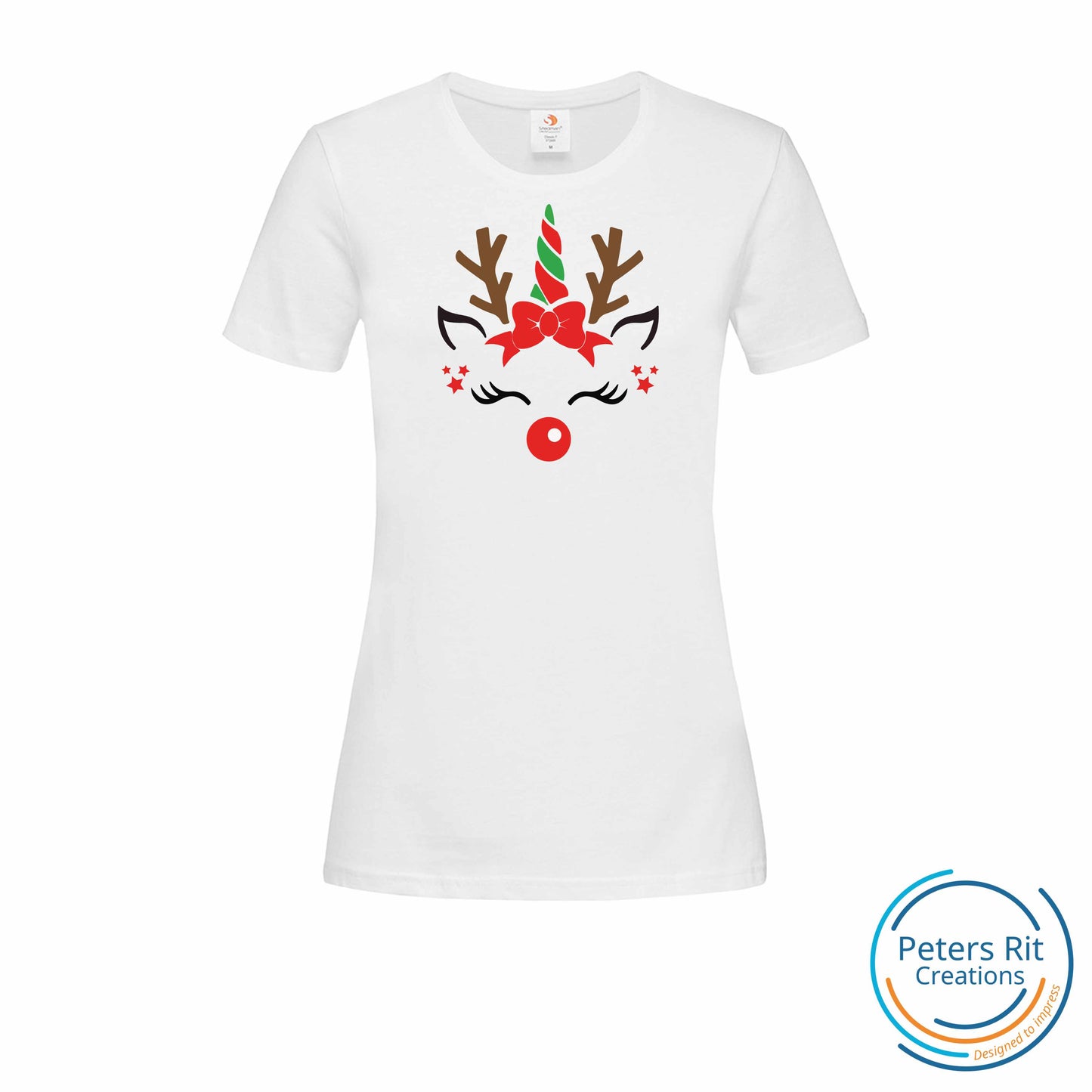 Dames T-shirt R-hals korte mouw | EENHOORN KERST
