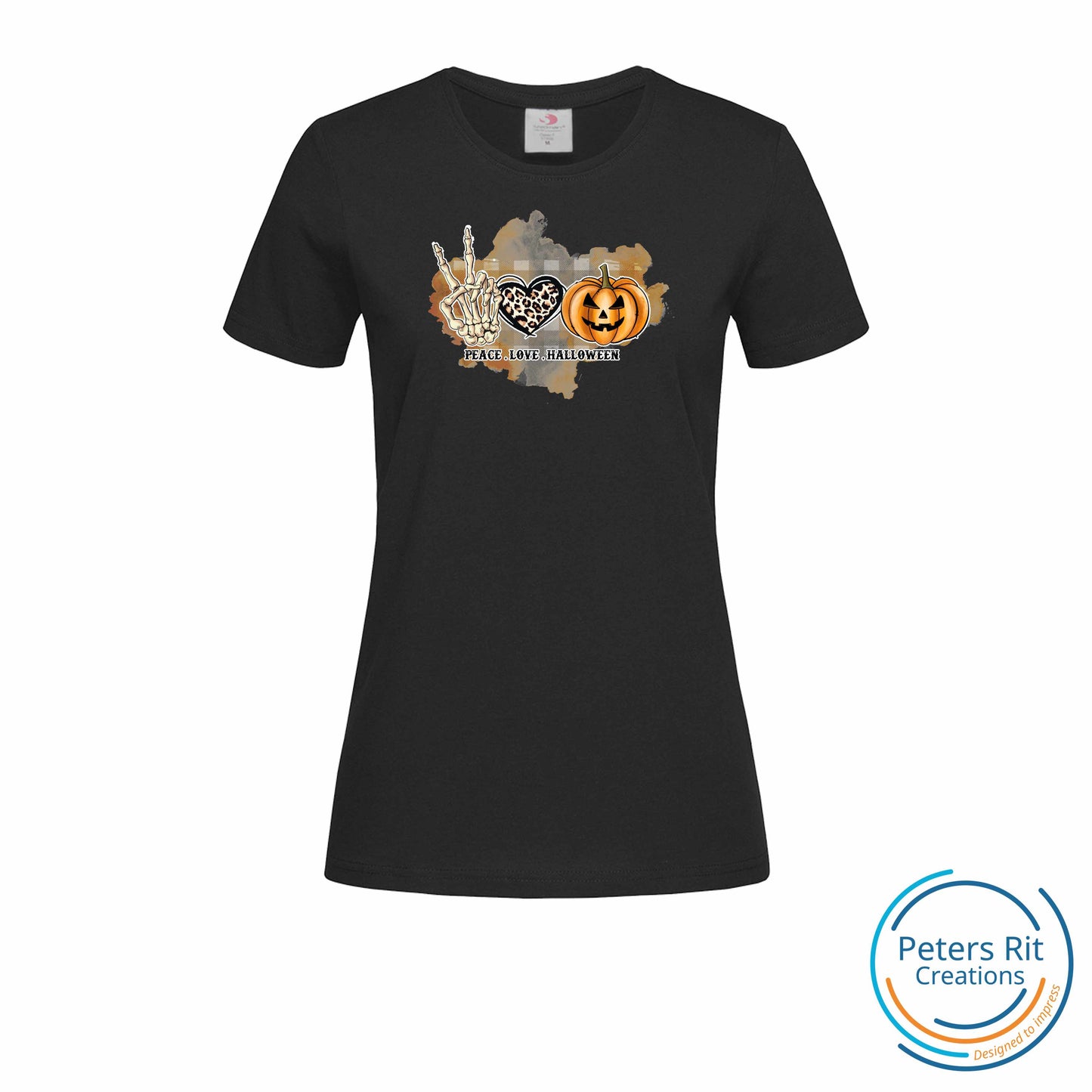 Dames T-shirt R-hals korte mouw | HALLOWEEN PEACE LOVE