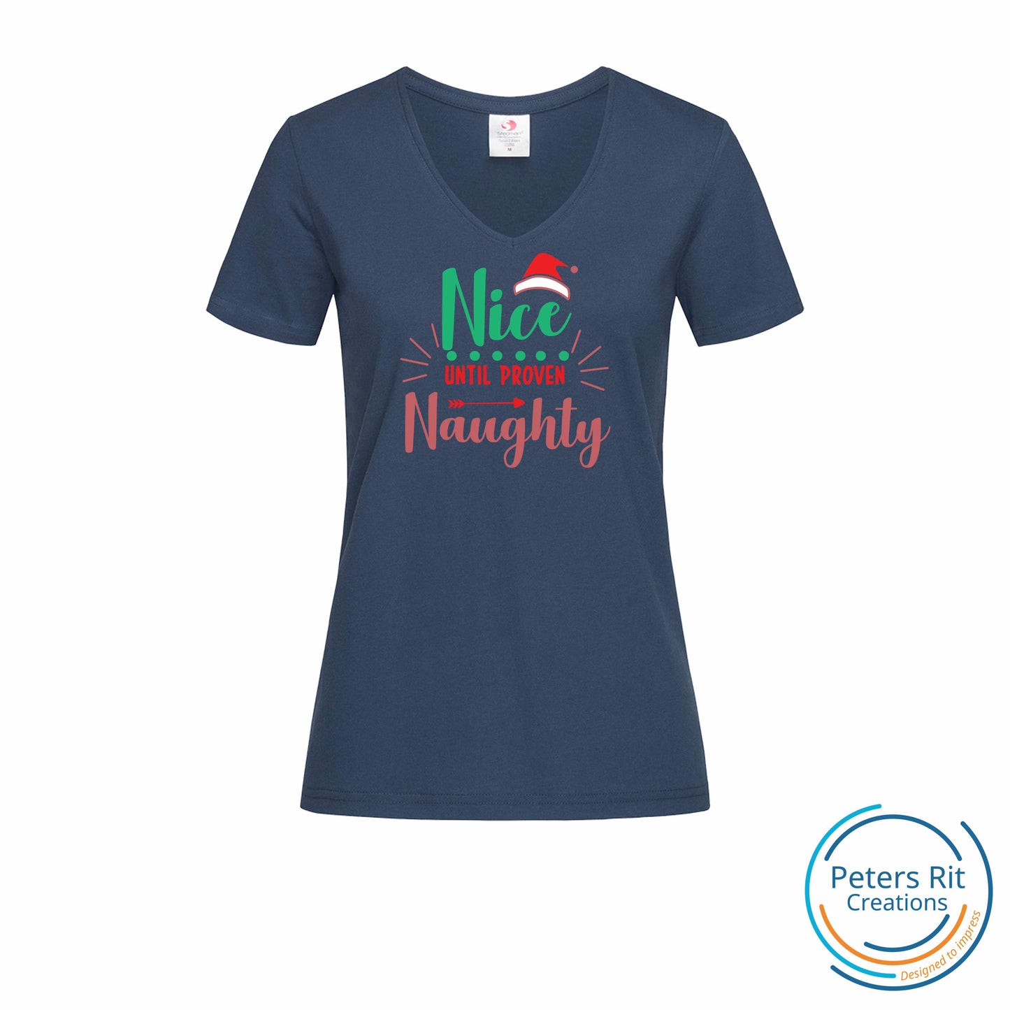 Dames T-shirt V-hals korte mouw | NICE UNTIL PROVEN NAUGHTY