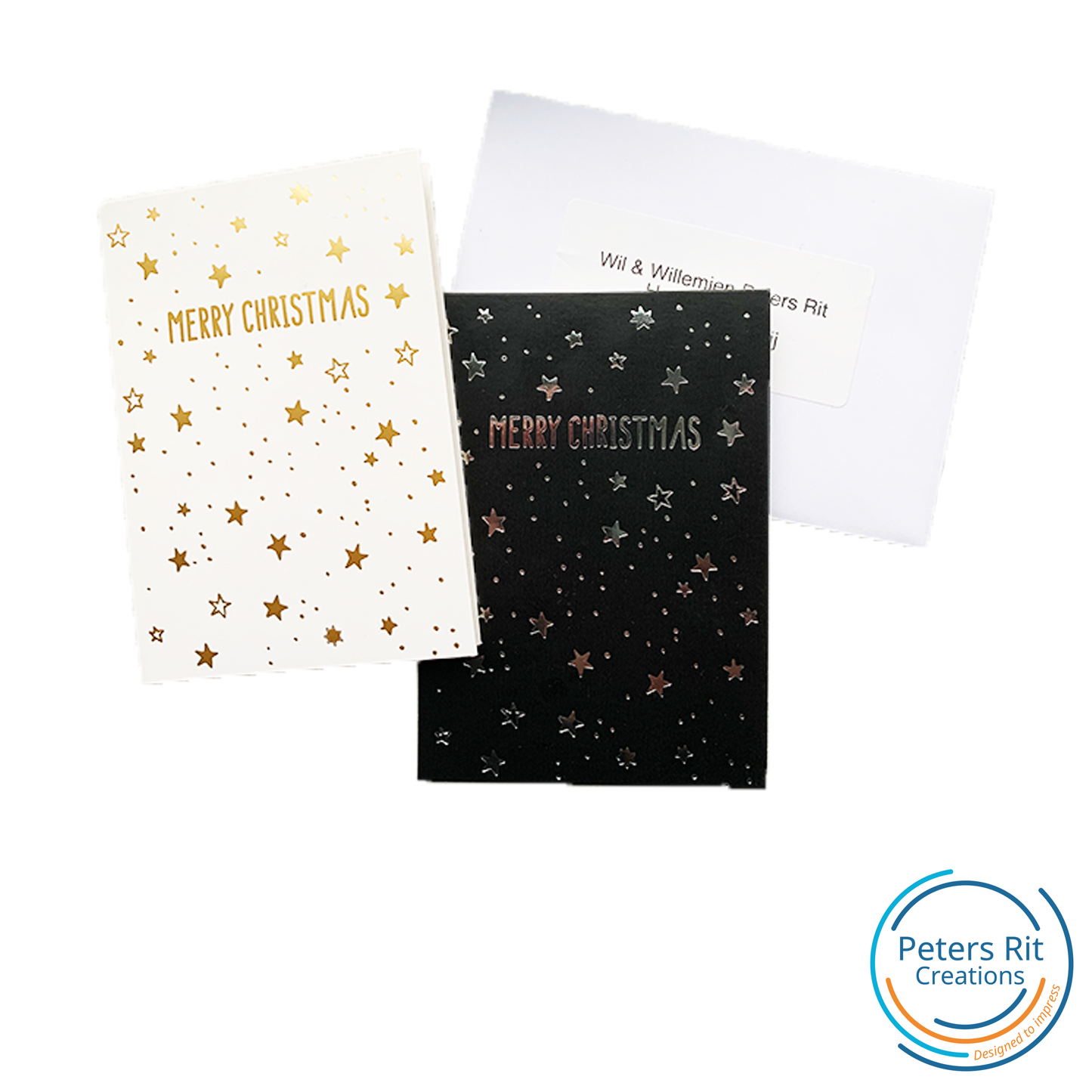 Handgeschreven KERSTKAARTEN wit & zwart met hulst