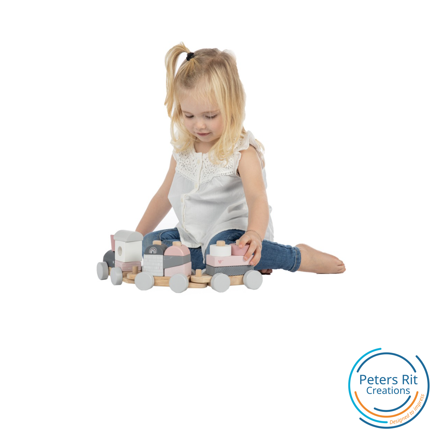 Houten trein | ROZE met GEBOORTE GEGEVENS