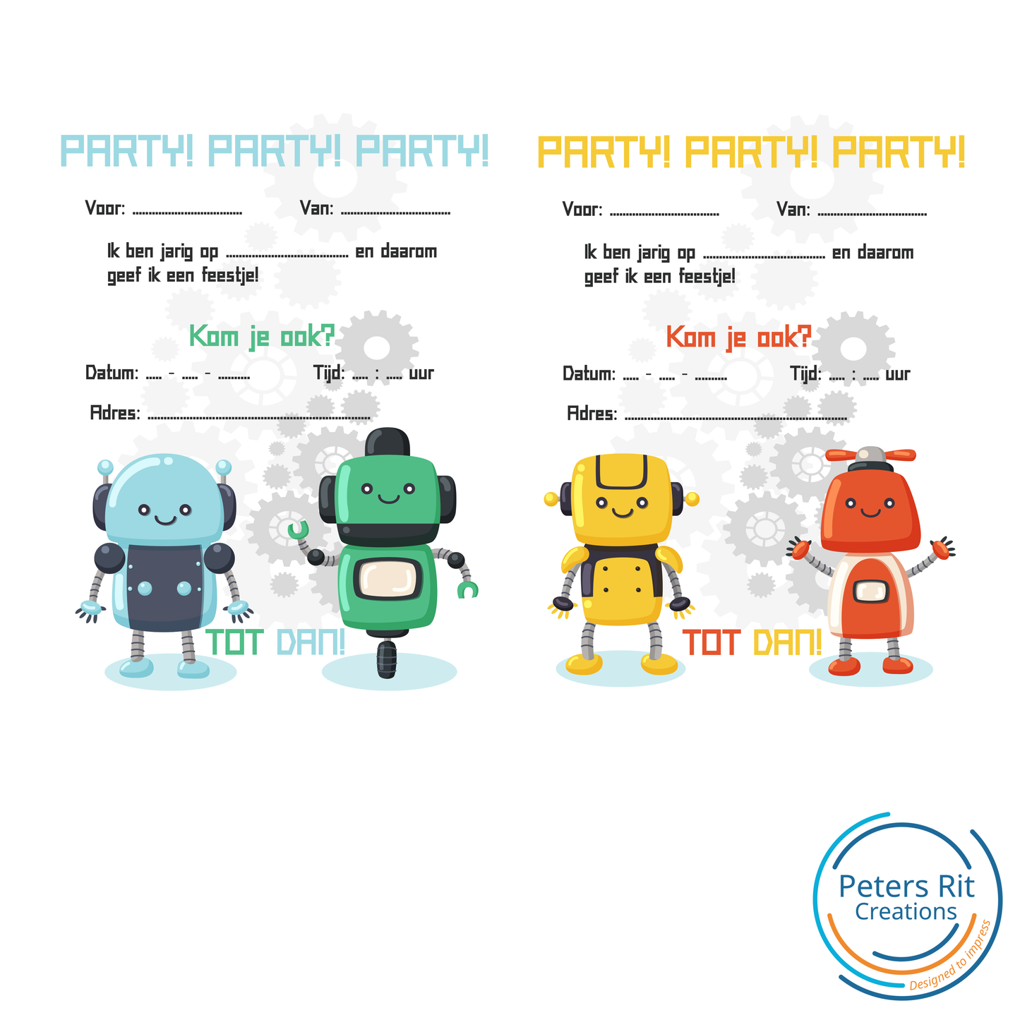 Uitnodigingen kinderfeest | Robot