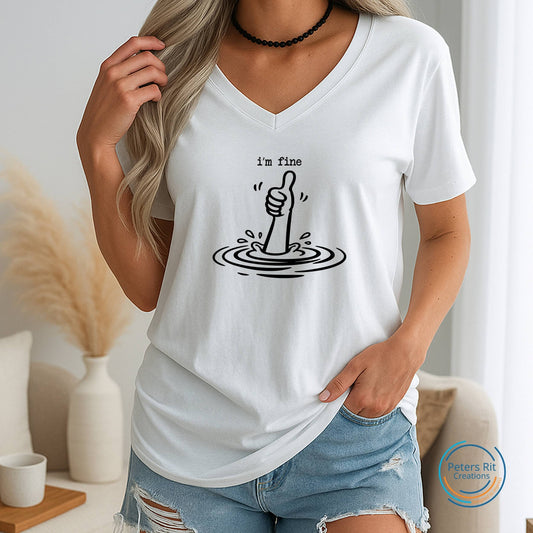 Dames T-shirt V-hals korte mouw | I'M FINE