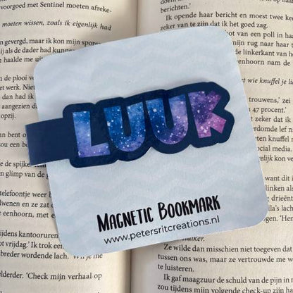 Boekenlegger magneet | gepersonaliseerd met NAAM galaxy