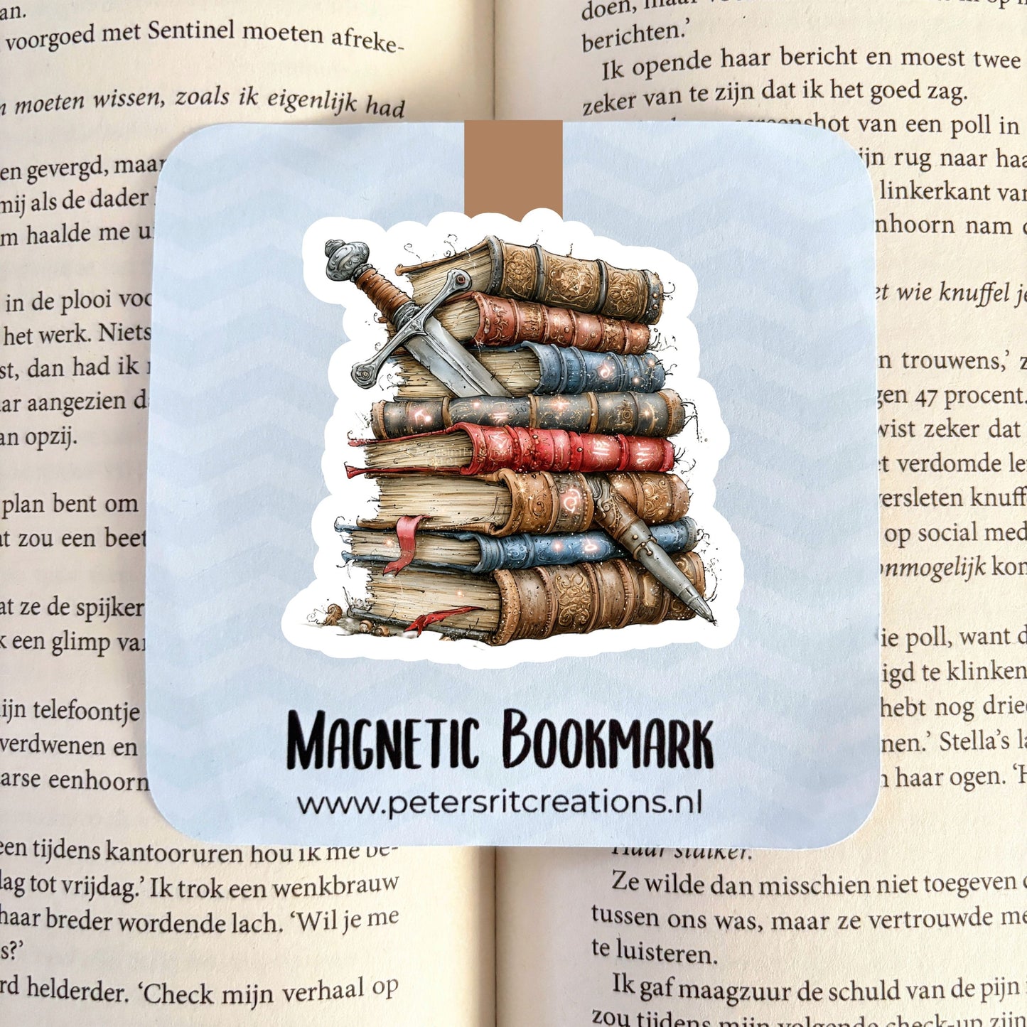 Boekenlegger magneet | Stapel boeken met zwaard