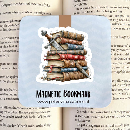 Boekenlegger magneet | Stapel boeken met zwaard