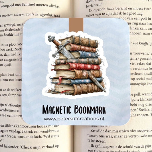 Boekenlegger magneet | Stapel boeken met zwaard
