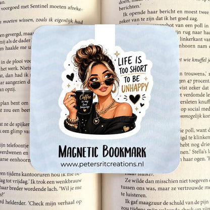 Boekenlegger magneet | Girl life is too short to be unhappy