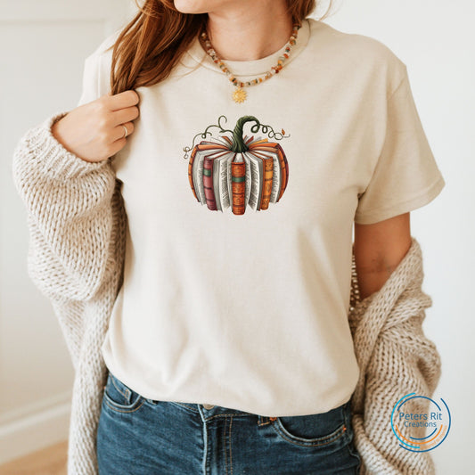 Dames T-shirt R-hals korte mouw | HALLOWEEN FALL BOOK PUMPKIN