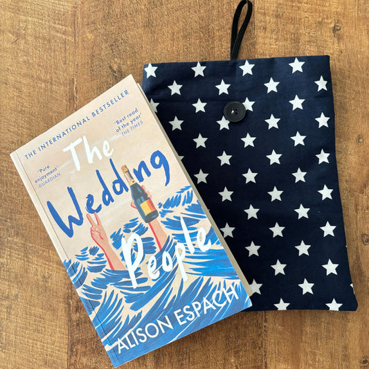 Booksleeve | Stoffen boekenhoes donkerblauw met witte sterren (evt gepersonaliseerd)