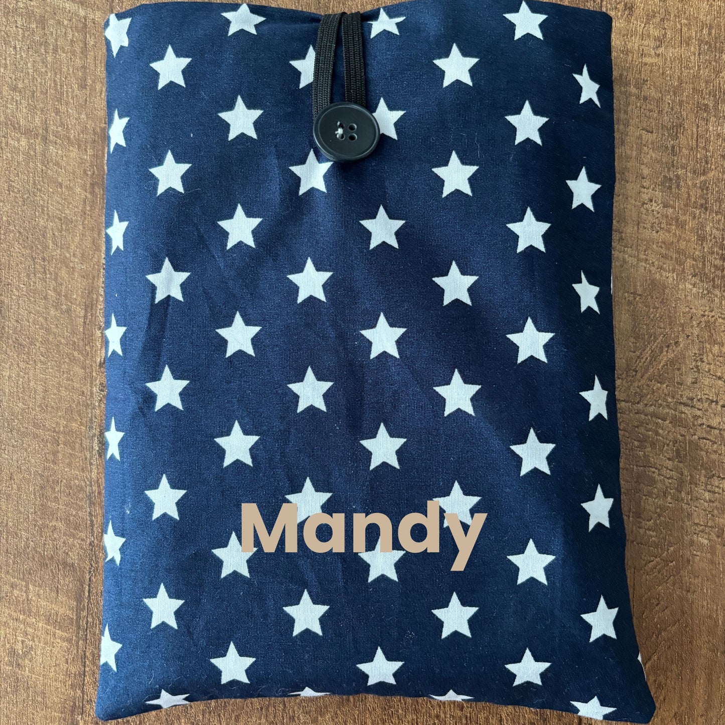 Booksleeve | Stoffen boekenhoes donkerblauw met witte sterren (evt gepersonaliseerd)