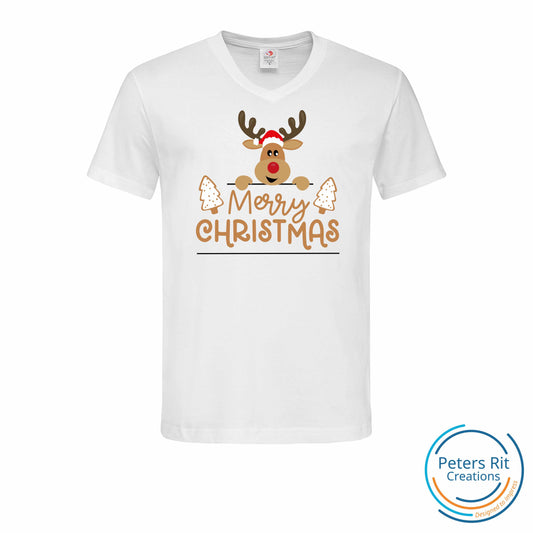 Heren T-shirt V-hals korte mouwen | RENDIER MERRY CHRISTMAS