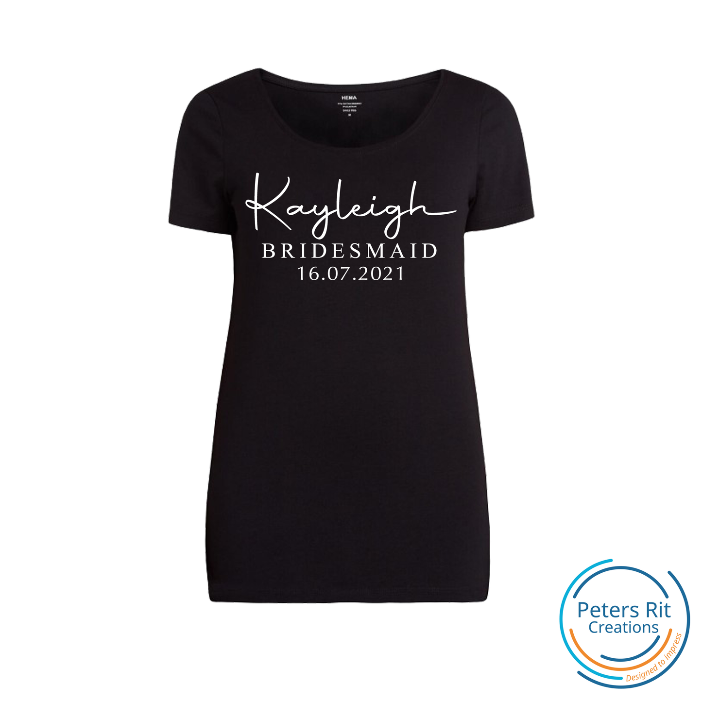 Dames T-shirt R-hals korte mouwen | NAAM BRIDESMAID + DATUM