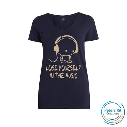 Dames T-shirt V-hals korte mouwen | LOSE YOURSELF IN THE MUSIC