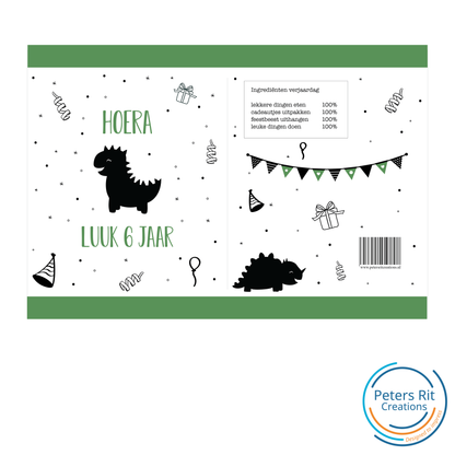 Printable traktatie | DINO met NAAM en JAAR